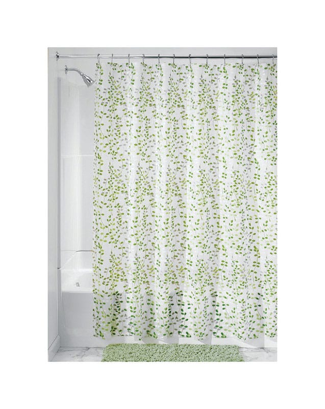 iDesign 32480 72 in. H X 72 in. W Green and White Vines Shower Curtain PEVA