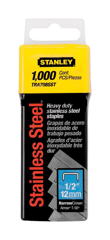 Stanley TRA708SST T50 27/64 in. W X 1/2 in. L 23 Ga. Narrow Crown Heavy Duty Staples 1000 pk