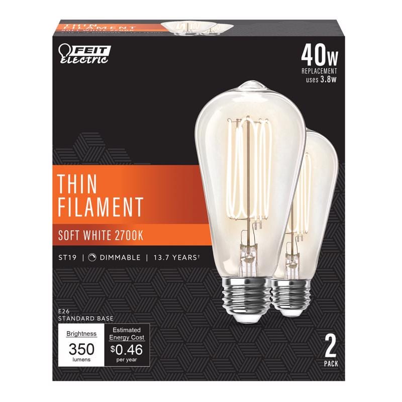 Feit ST1940927CATFL2 ST19 E26 (Medium) Filament LED Bulb Soft White 40 Watt Equivalence 2 pk