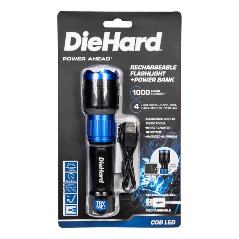 Dorcy 416358 DieHard 1000 lm Black/Blue LED Rechargeable Flashlight Power Bank