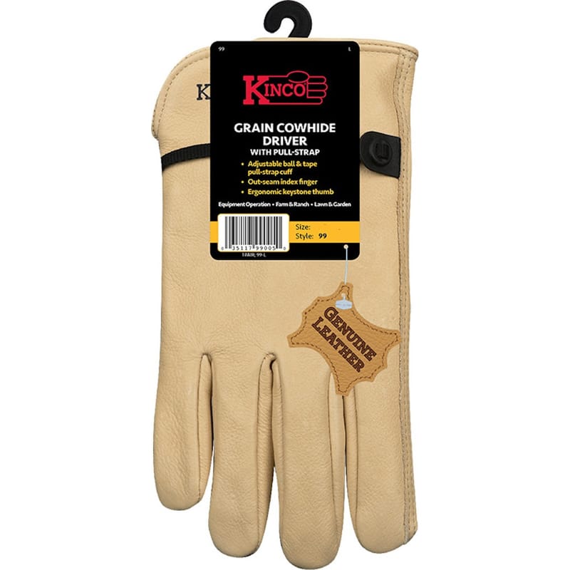 Kinco 99-M Men's Indoor/Outdoor Full Grain Driver Gloves Tan M 1 pair