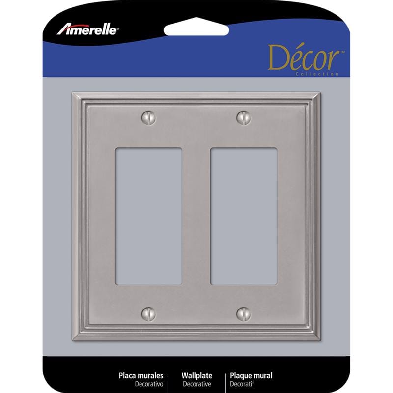 Amerelle 77RRBN Metro Brushed Nickel 2 gang Die-Cast Metal Decorator Wall Plate 1 pk