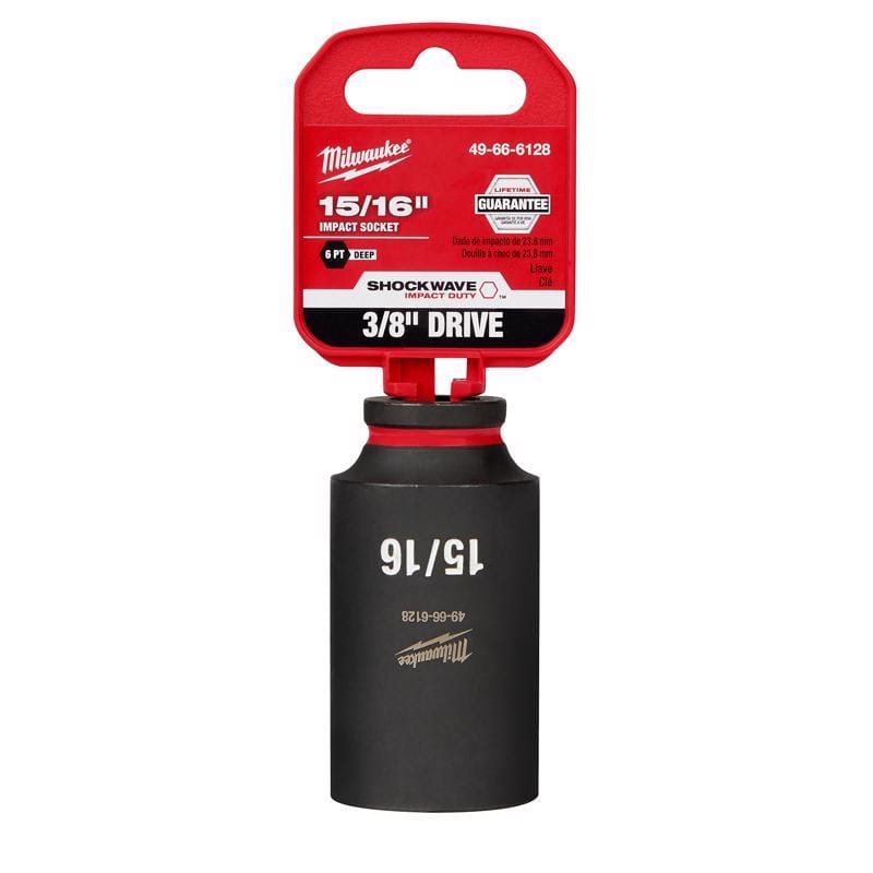 Milwaukee 49-66-6128 Shockwave 15/16 in. X 3/8 in. drive SAE 6 Point Deep Impact Socket 1 pc