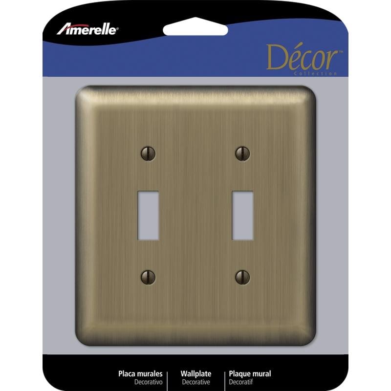 Amerelle 154TT Devon Brushed Brass 2 gang Stamped Steel Toggle Wall Plate 1 pk