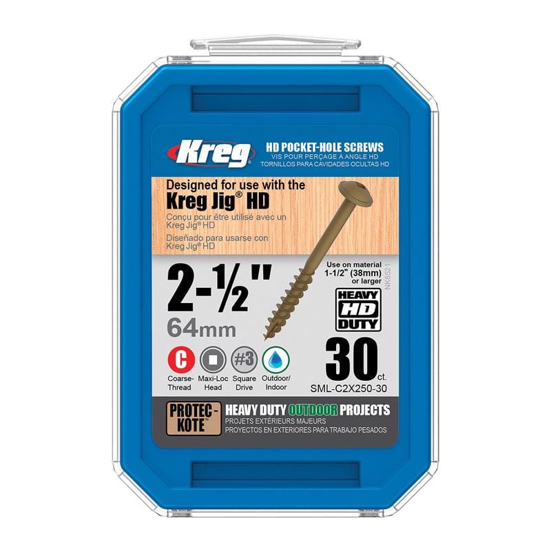 Kreg SML-C2X250-30 No. 14 X 2-1/2 in. L Square Coarse Pocket-Hole Screw 30 pk