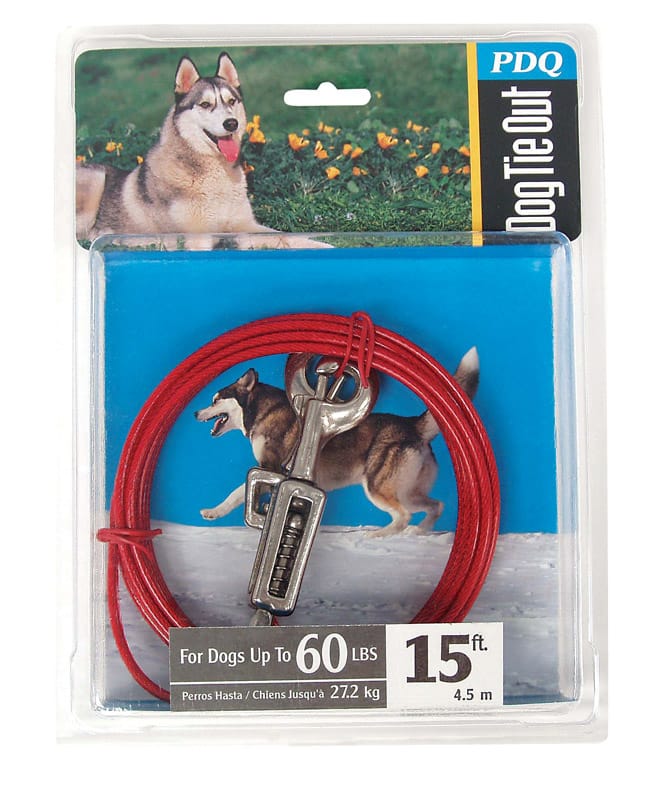 PDQ Q3515SPG99 Red Tie-Out with Spring Vinyl Coated Cable Dog Tie Out Large