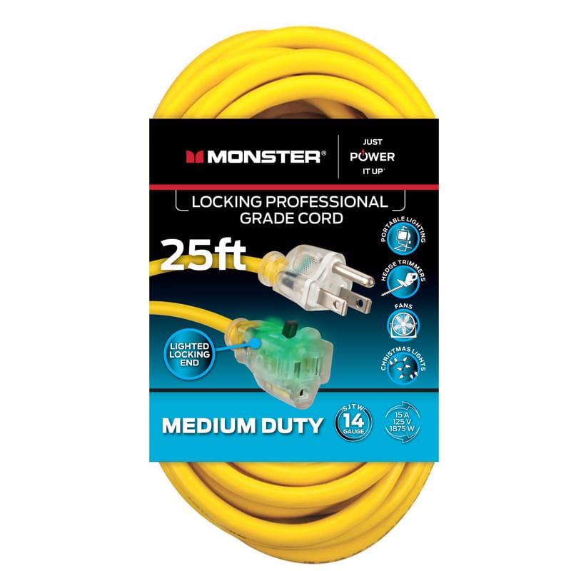 Monster 1510 Just Power It Up Outdoor 25 ft. L Yellow Extension Cord 14/3 SJTW