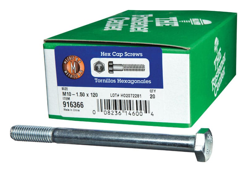 Hillman 916366 M10-1.50 mm D X 120 mm L Heat Treated Steel Hex Head Cap Screw 20 pk