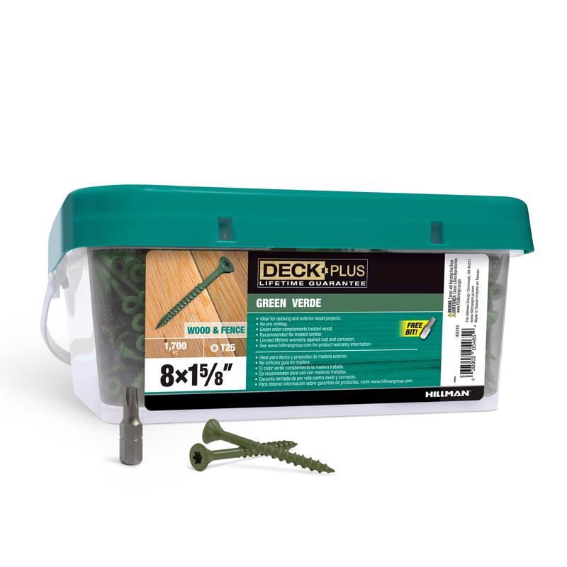 Hillman 49318 Deck Plus No. 8 Ga. X 1-5/8 in. L Green Star Flat Head Exterior Deck Screws 11 lb 1700 pk