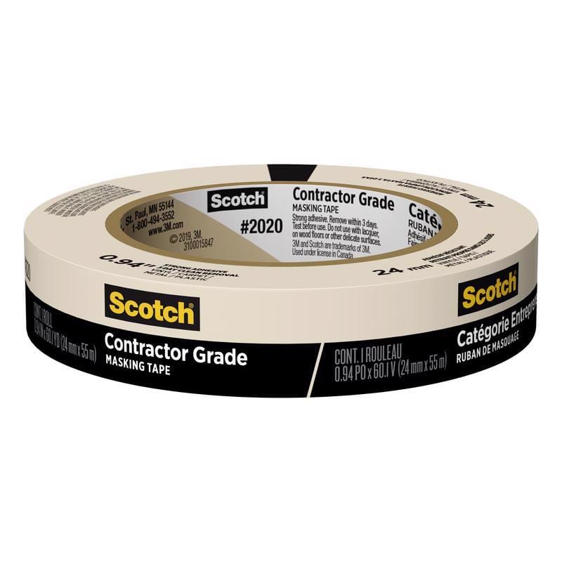 Scotch 2020-24AP Contractor Grade .94 in. W X 60.1 yd L Beige Medium Strength Masking Tape 1 pk