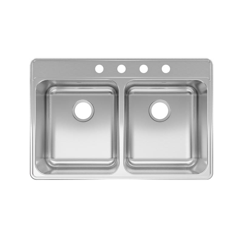 Kindred CDLA3322-8-4CBN Creemore Stainless Steel Top Mount 33 in. W X 22 in. L Double Bowl Kitchen Sink