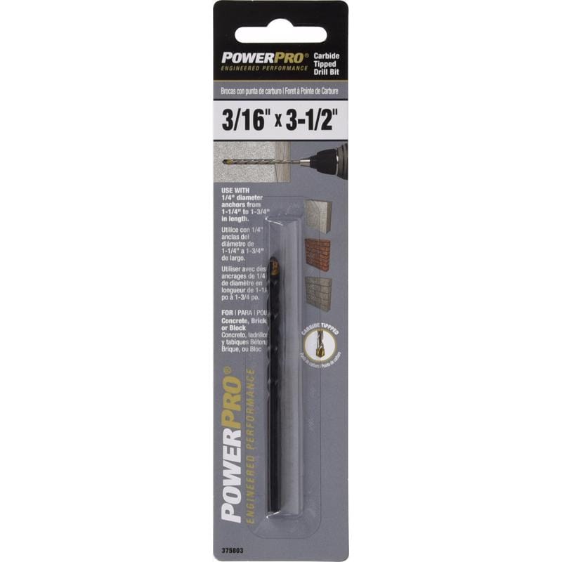 Hillman 375803 Power Pro 3/16 in. X 3-1/2 in. L Carbon Steel Drill Bit 1 pk