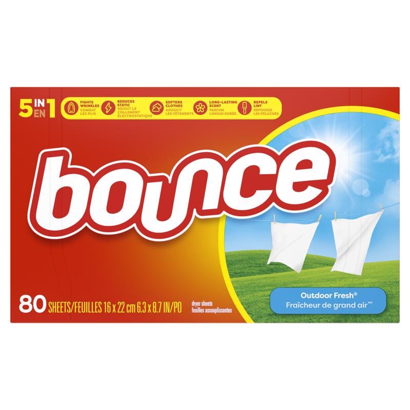 Bounce 80318344 Outdoor Fresh Scent Wrinkle and Static Remover Sheets 80 sheet 80 pk