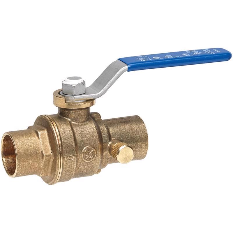 Homewerks 119-4-12 1/2 in. Brass Sweat Ball Valve with Drain Full Port Quarter-Turn Lever For Water/Oil/Gas