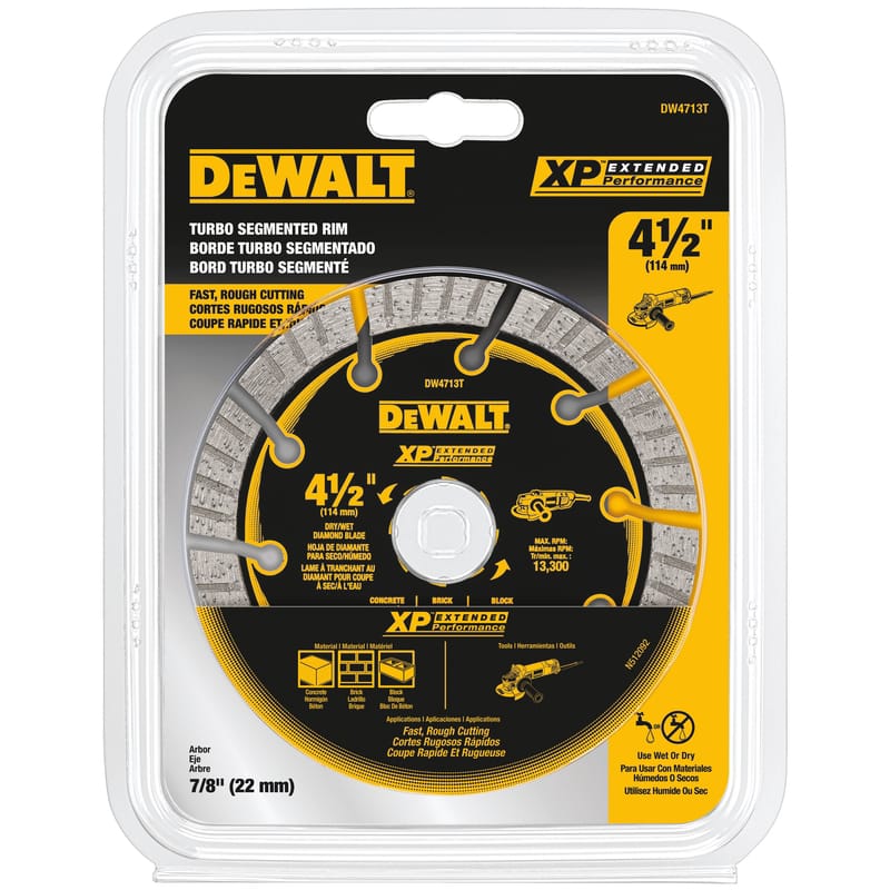 Dewalt DW4713T XP Extended Performance 4-1/2 in. D X 7/8 in. X 0.06 in. thick Diamond Turbo Segmented Cut-Of