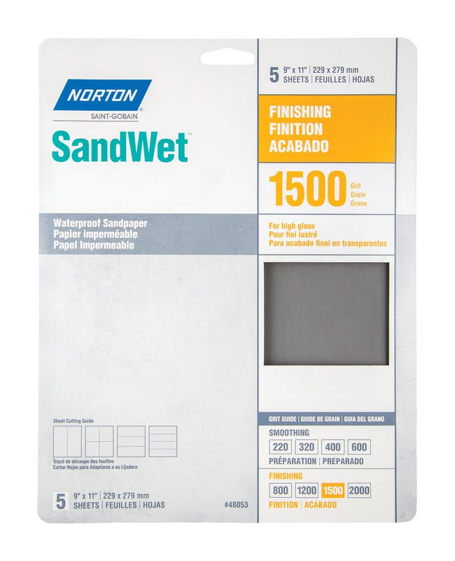 Norton 07660748053 SandWet 11 in. L X 9 in. W 1500 Grit Aluminum Oxide Waterproof Sandpaper 5 pk