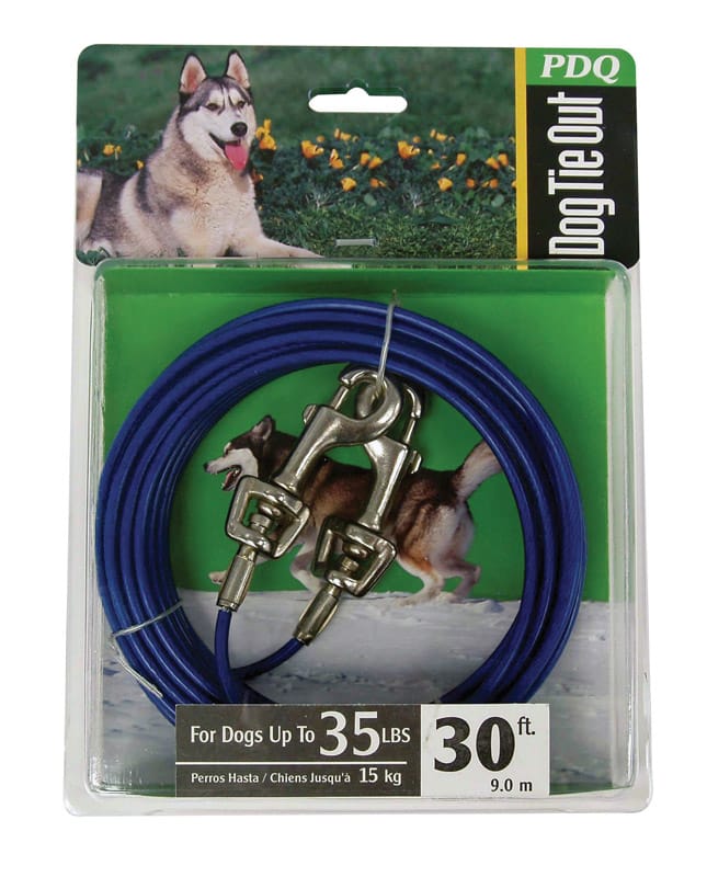 PDQ Q233000099 Blue / Silver Vinyl Coated Cable Dog Tie Out Medium