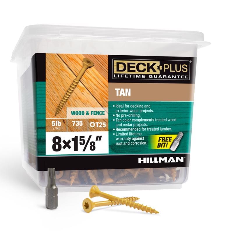 Hillman 48412 Deck Plus No. 8 Ga. X 1-5/8 in. L Tan Star Flat Head Exterior Deck Screws 5 lb 735 pk