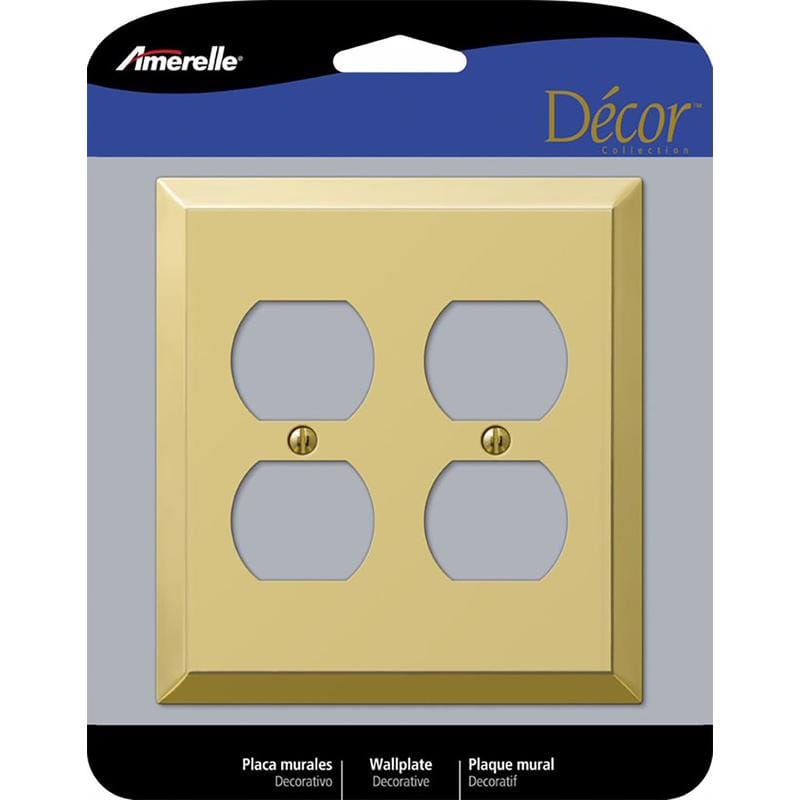 Amerelle 163DDBR Century Polished Brass 2 gang Stamped Steel Duplex Wall Plate 1 pk