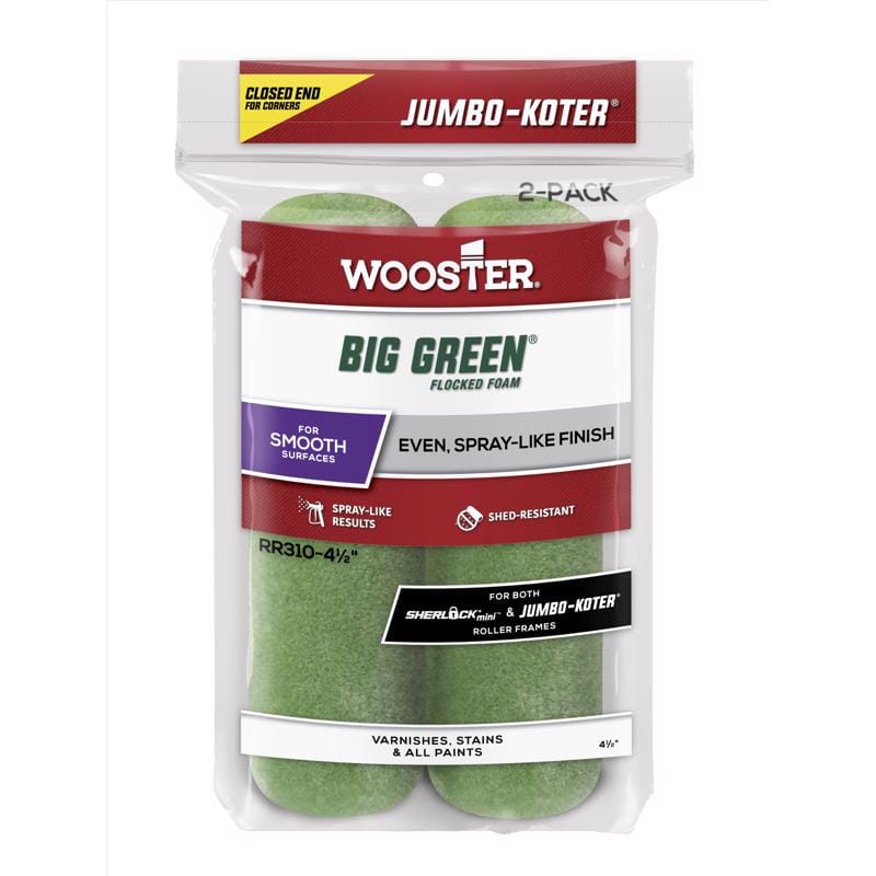 Wooster RR310-4 1/2 Big Green Flock Foam 4-1/2 in. W X 3/8 in. Trim Paint Roller Cover 2 pk