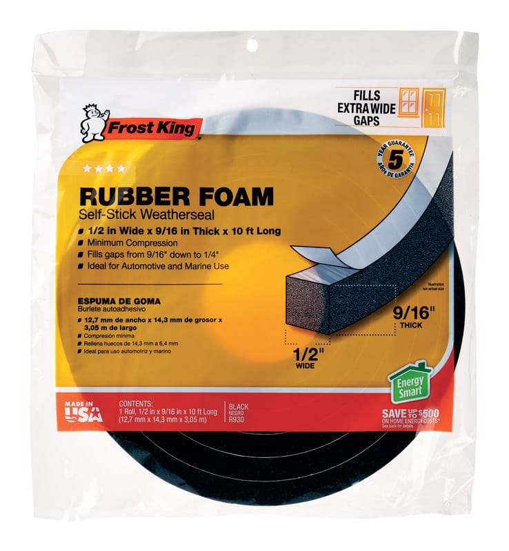 Frost King R930H Black Rubber Foam Weather Seal For Doors and Windows 10 ft. L X 0.57 in.