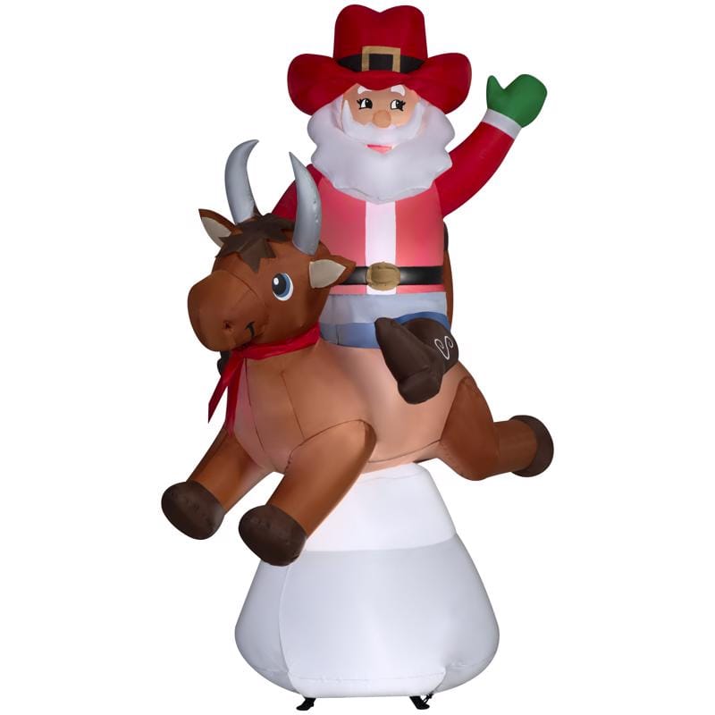 Santa Bucking on Bull Scene 885163 Santa Bull 72 in. Inflatable
