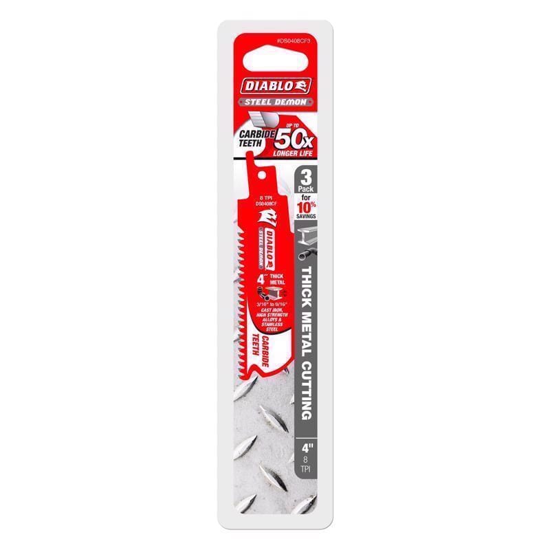 Diablo DS0408CF3 Steel Demon 4 in. Carbide Tipped Thick Metal Reciprocating Saw Blade 8 TPI 3 pk