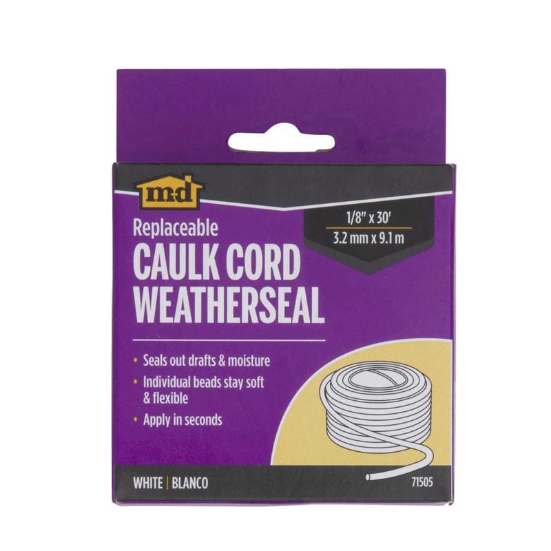 M-D Building Products 71505 White Vinyl Caulking Cord For Doors and Windows 30 in. L X 0.13 in.