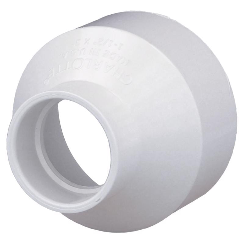 Charlotte Pipe PVC001020800 Schedule 40 1-1/2 in. Hub X 3 in. D Hub PVC Reducing Coupling 1 pk