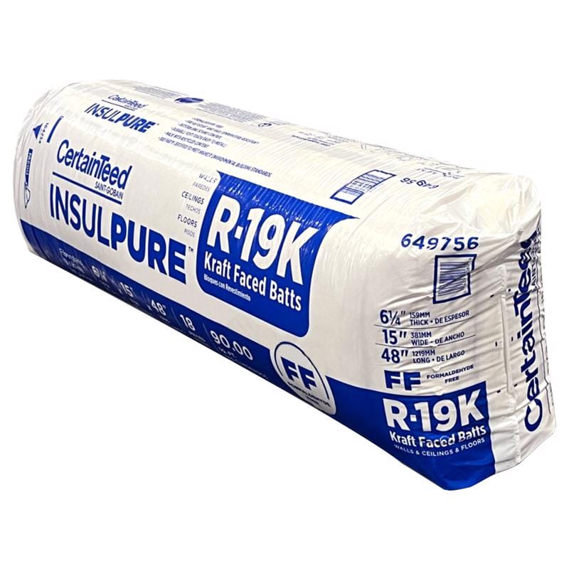 Certainteed CT90985 15 in. W X 93 in. L X 5.5 in. R-19 Kraft Faced Fiberglass Insulation Batt 87.19 sq ft