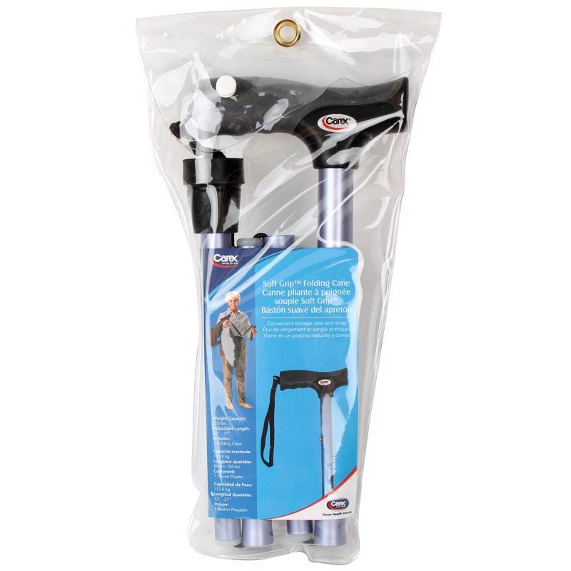 Carex Health Brands FGA53800 0000 Blue Soft-Grip Folding Cane w/Strap Aluminum/Plastic 37 in. H X 5.06 in. L