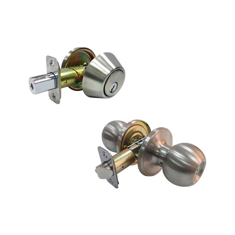 Faultless B36L1B Ball Satin Stainless Steel Entry Knob and Single Cylinder Deadbolt