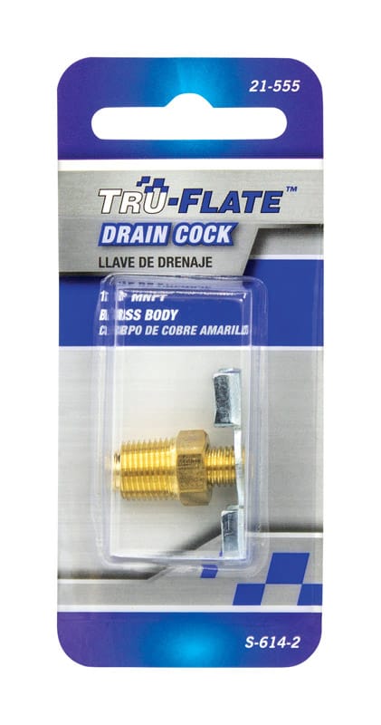 Tru-Flate TRFL21555 Brass/Steel Drain Cock 1/8 in. Male 1 pc