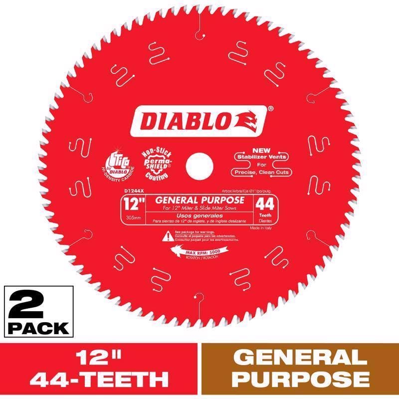 Diablo D124444VP 12 in. D X 1 in. TiCo Hi-Density Carbide Circular Saw Blade Set 44 teeth 2 pk