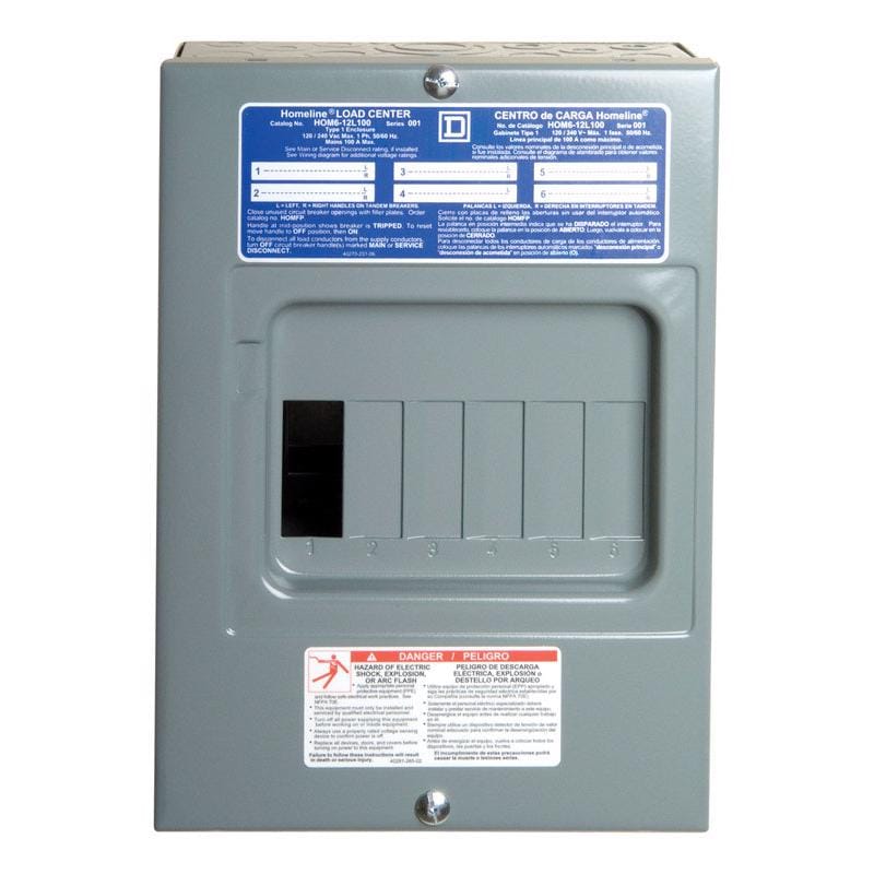 Square D HOM612L100SCP HomeLine 100 amps 120/240 V 6 space 12 circuits Surface Mount Main Lug Load Center