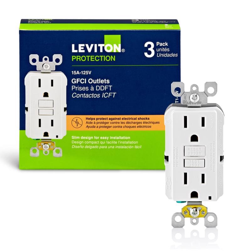 Leviton GFNT1-03W SmartlockPro 15 amps 125 V Duplex White GFCI Outlet 5-15R 3 pk