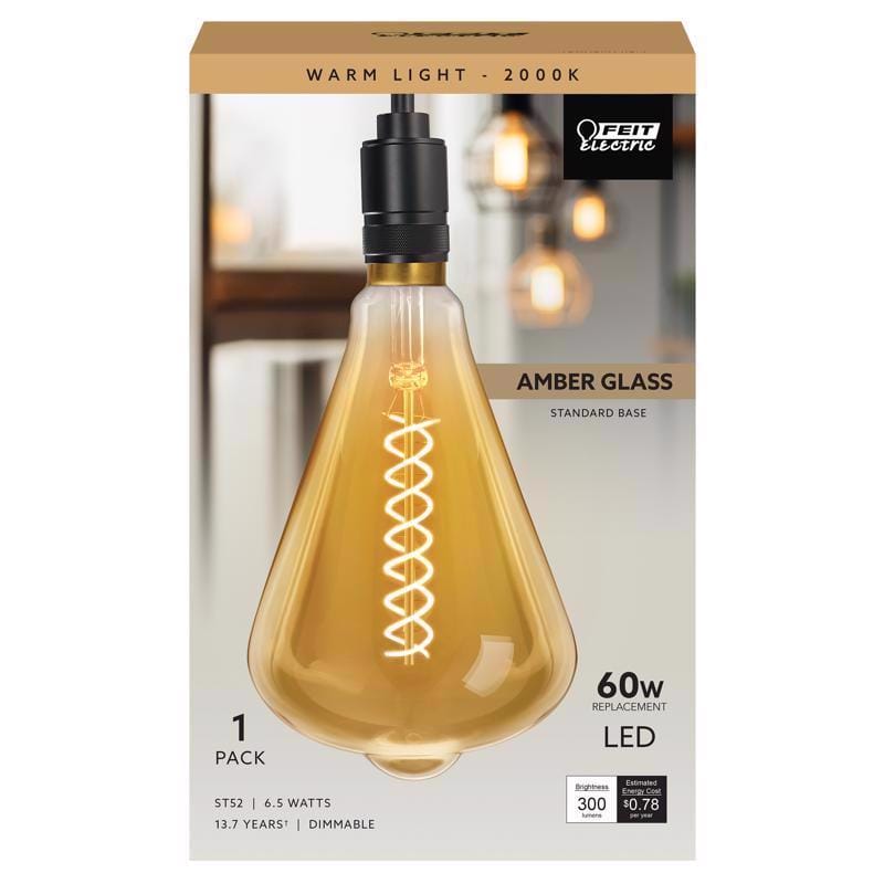 Feit ST52/S/820/LED ST52 E26 (Medium) LED Bulb Amber 60 Watt Equivalence 1 pk