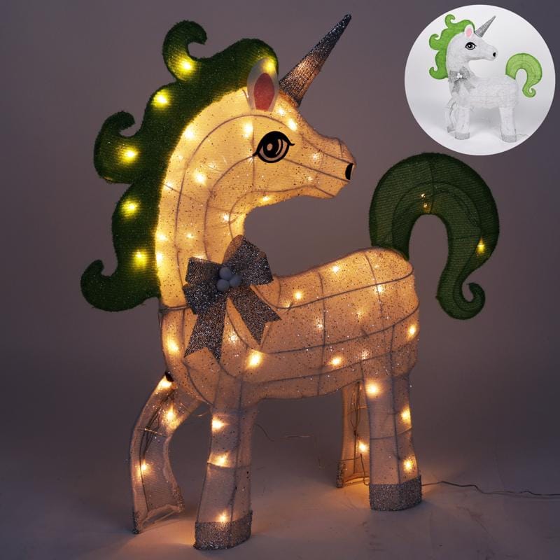 Alpine CHT982 White Fabric Head Back 3D Unicorn 35 in. Yard Decor