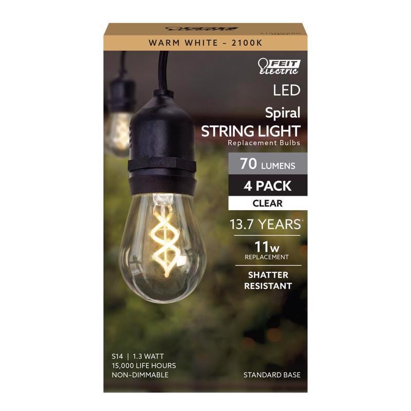 Feit Electric S14/S/FILED/4 Feit S14 E26 (Medium) Filament LED Bulb Warm White 11 Watt Equivalence 4 pk