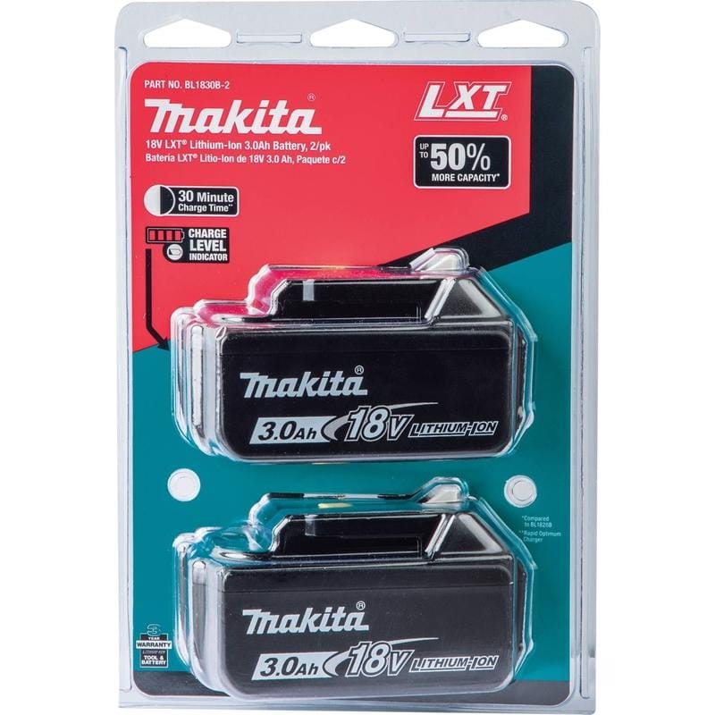 Makita BL1830B-2 18V LXT Lithium-Ion 3.0Ah Battery, 2/pk