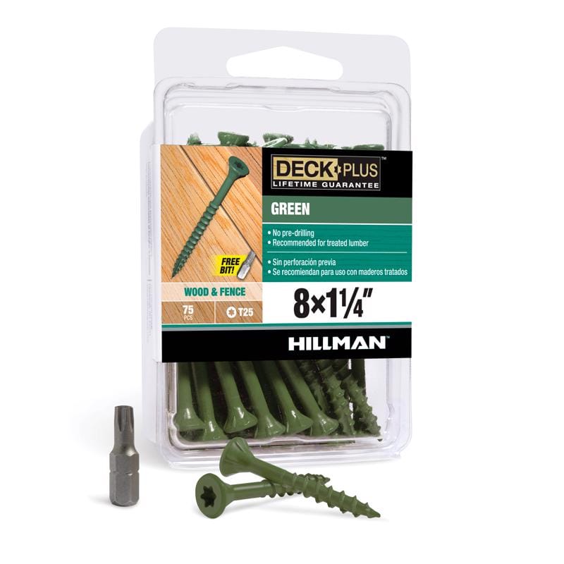 Hillman 42584 Deck Plus No. 8 Ga. X 1-1/4 in. L Green Star Flat Head Exterior Deck Screws 75 pk