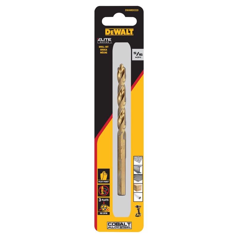 Dewalt DWAMDCE20 ELITE SERIES 5/16 in. X 4 1/2 in. L Cobalt Steel Pilot Point Drill Bit Round Shank 1 pc