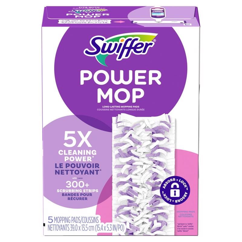 Swiffer 80723036 Power Mop 15.4 in. Wet and Dry Microfiber Mop Refill 5 pk