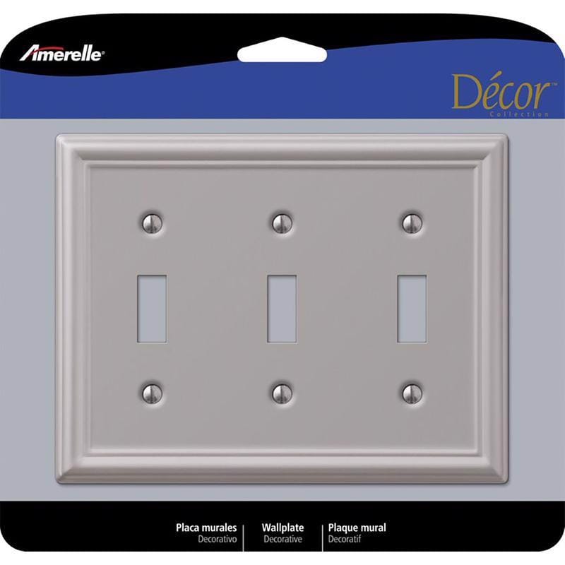 Amerelle 149TTTBN Chelsea Brushed Nickel 3 gang Stamped Steel Toggle Wall Plate 1 pk