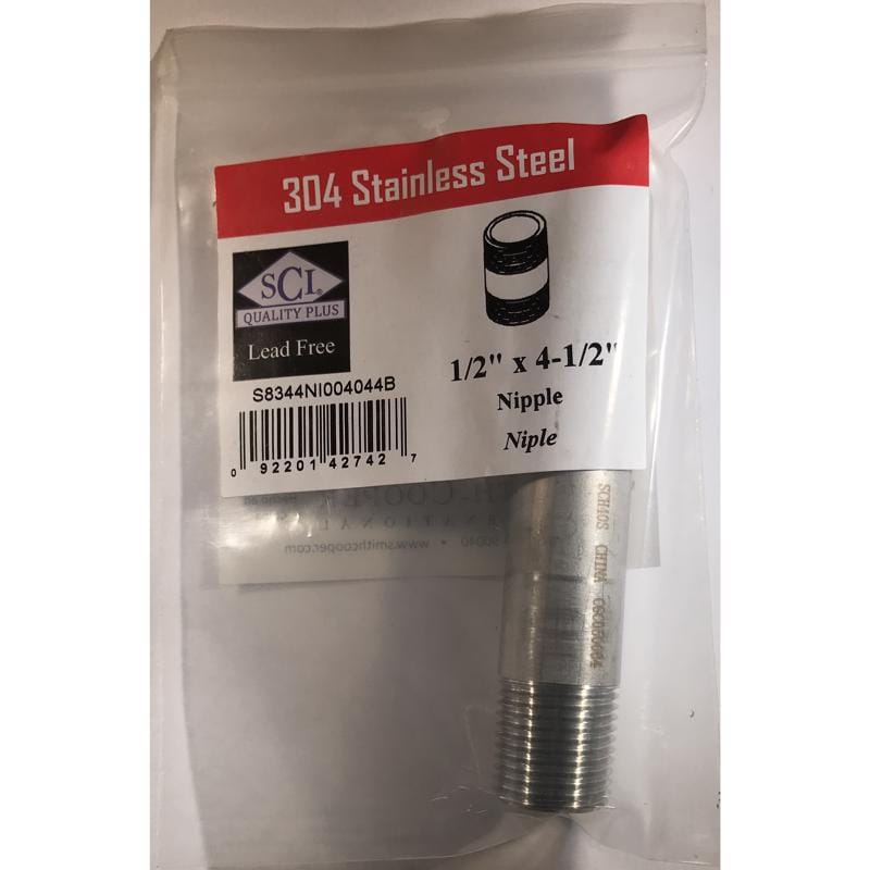 Smith-Cooper 4632101070 1/2 in. MPT X 1/2 in. D MPT Stainless Steel 4-1/2 in. L Nipple