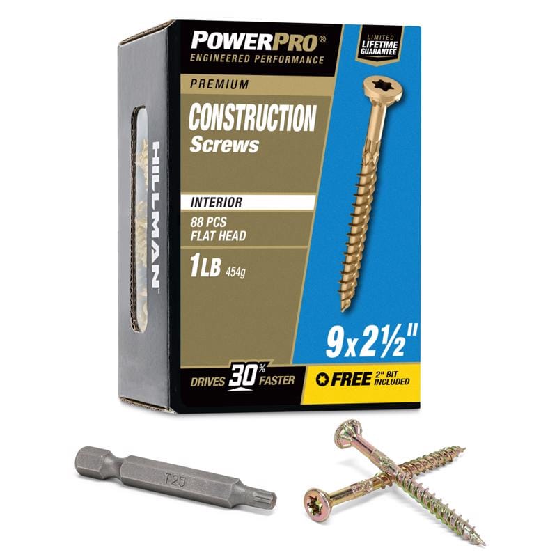 Hillman 48583V4 Power Pro No. 9 X 2-1/2 in. L Star Yellow Zinc Coarse Wood Screws 88 pk