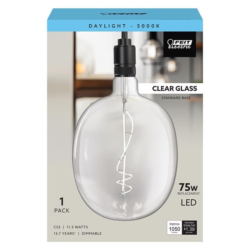 Feit C53/7/CL/950CA Cylinder E26 (Medium) Filament LED Bulb Daylight 75 Watt Equivalence 1 pk