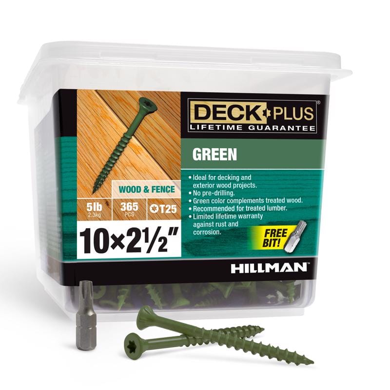Hillman 48402 Deck Plus No. 10 in. X 2-1/2 in. L Green Star Flat Head Exterior Deck Screws 5 lb 365 pk