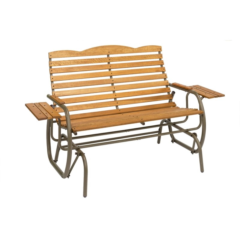 Jack Post 38049A Country Garden 2 Person Taupe Steel/Wood Hi-Back Double Glider with Trays