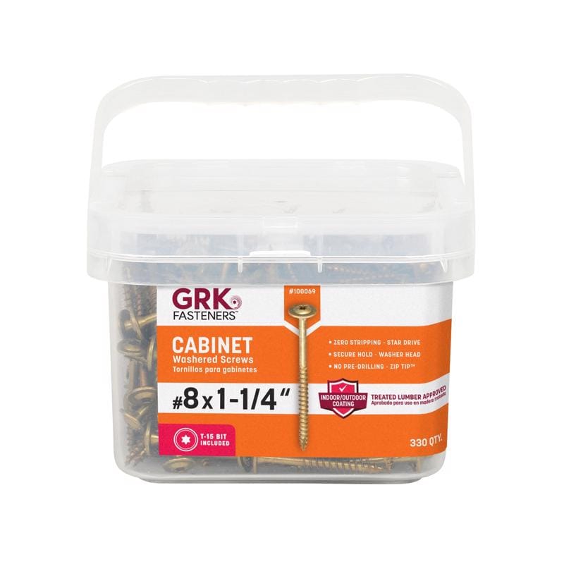 GRK Fasteners 100069 No. 8 X 1-1/4 in. L Star Climatek W-Cut Cabinet Screws 330 pk